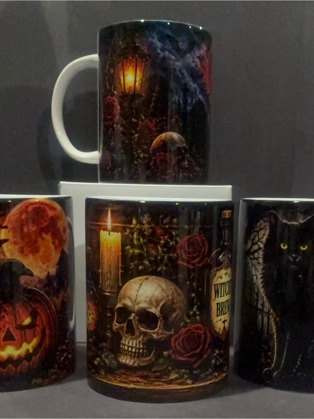Gothic Skull & Candle Ceramic Mug - Black and Multicolor
